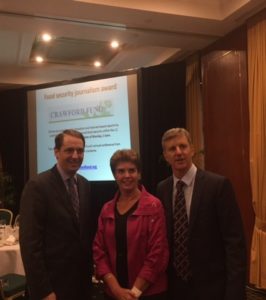 L to R: Jeff Simmons, head of global animal health company Elanco, with Kaye Basford and Brendan Egan, President of the Qld Rural Press Club