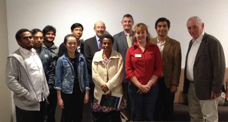 Back row - Shams, Santosh, Heng, Terry Enright, Mar Hube, Souliya Souvandouane (Laos), Graeme Robertson Front row -Noah Saruwa (PNG), Sharon, Monica, Kirsty 